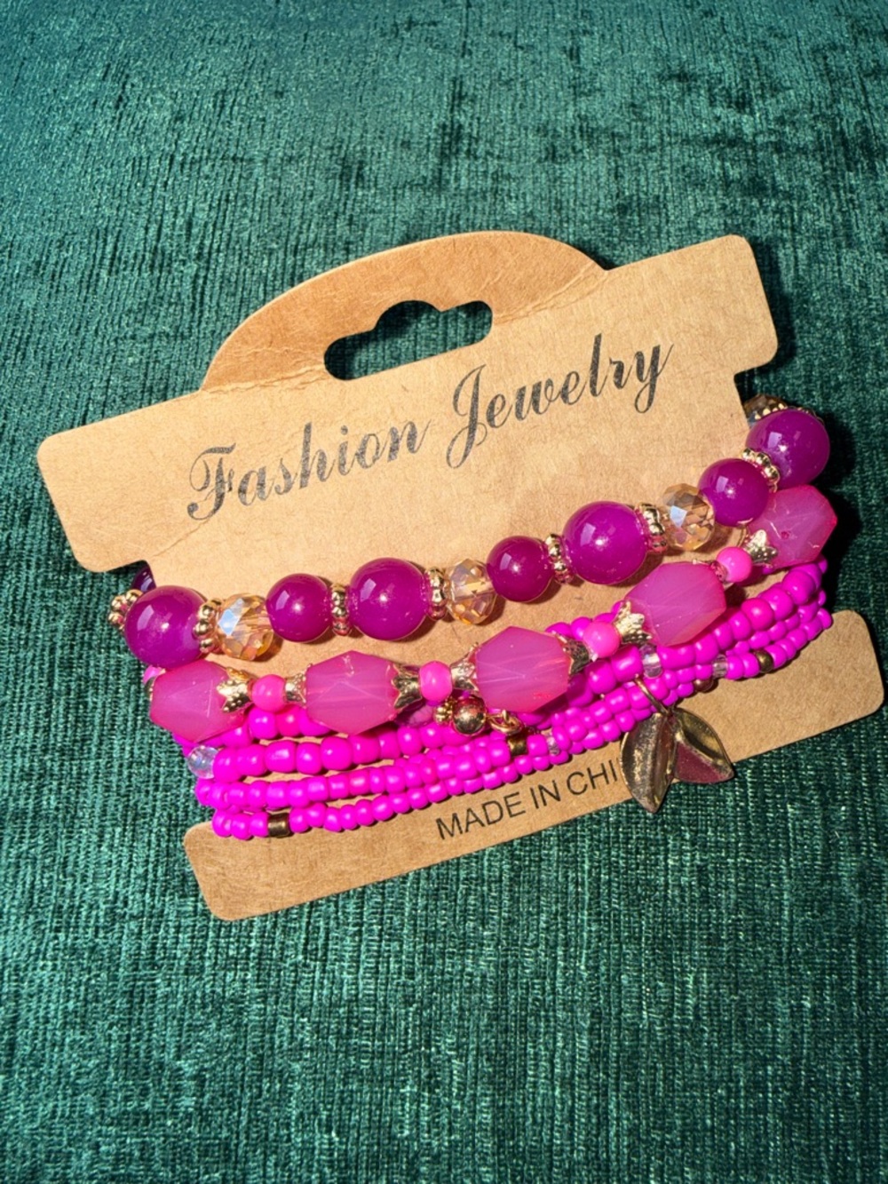 Fashion Jewelry Pink Beaded Bracelet Stack